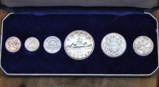 1957 Canadian Prooflike Set - Toned Over Time - Full Set of all 6 Coins - 1957 Canada Prooflike set as issued by The Royal Canadian Mint