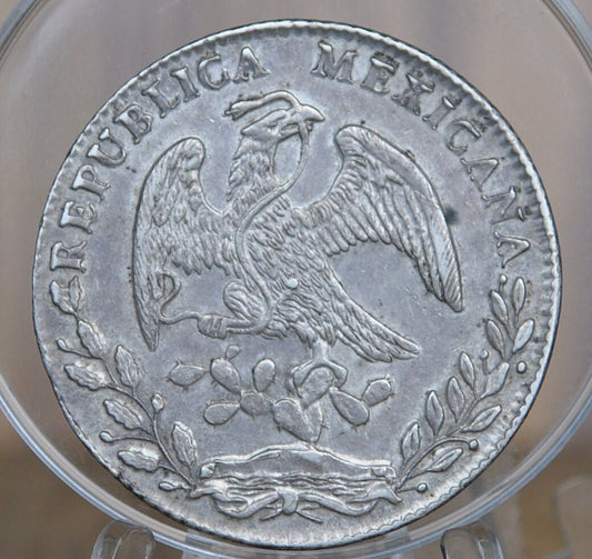 1883 Silver 8 Reales Mexico - AU55 (Almost Uncirculated) - Chop Mark on Coin Face- Mexican Eight Reales Silver Mexican Coin, Pieces of Eight