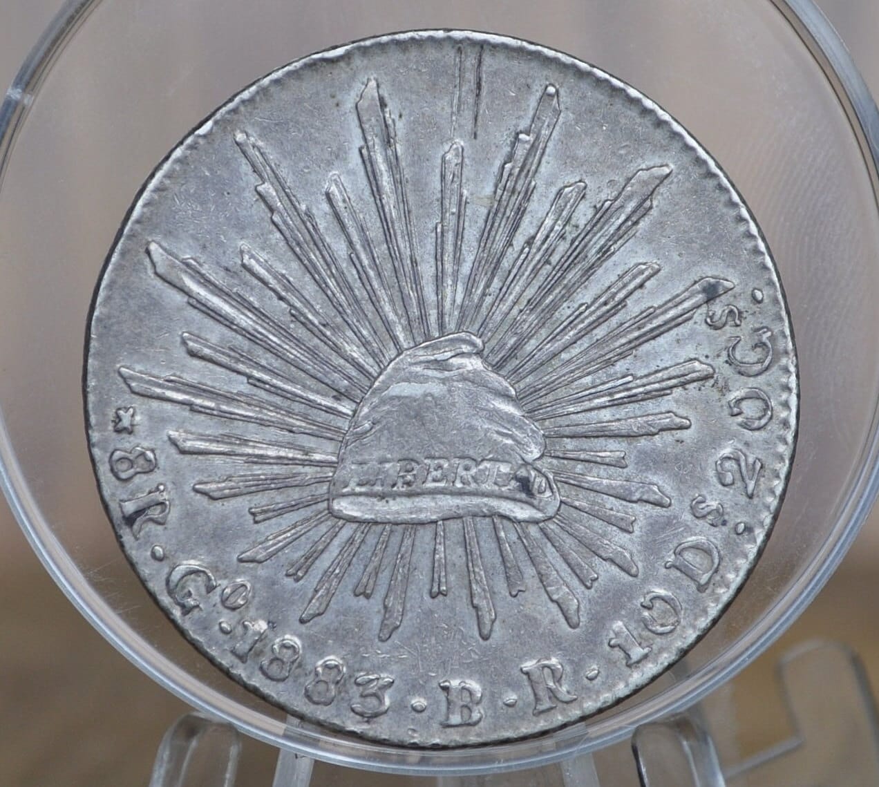 1883 Silver 8 Reales Mexico - AU55 (Almost Uncirculated) - Chop