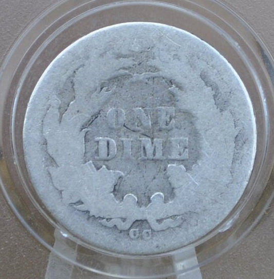 1876-CC Seated Liberty Dime - AG (About Good) Grade / Condition - Carson City Mint - 1876CC Silver Dime / 1876 Liberty Dime Carson City