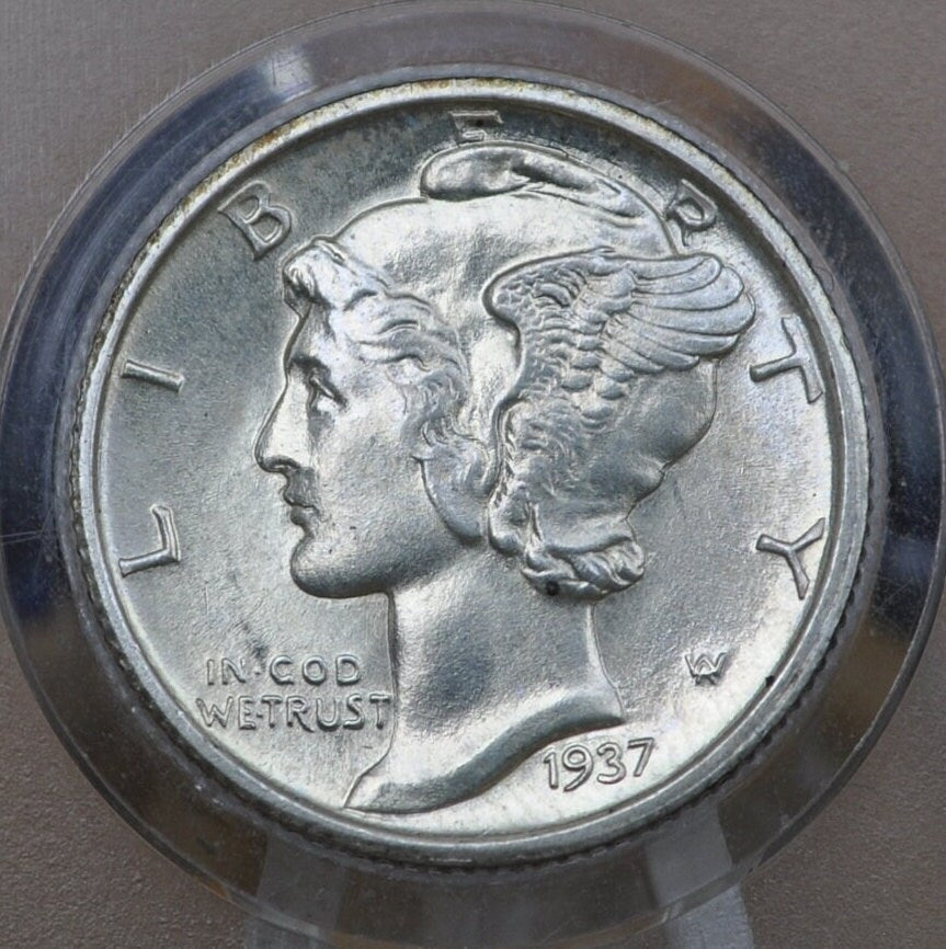 1937-D Mercury Silver Dime - MS65 (Choice Uncirculated) FSB - Denver Mint - 1937 D Winged Liberty Head Silver Dime 1937D Dime