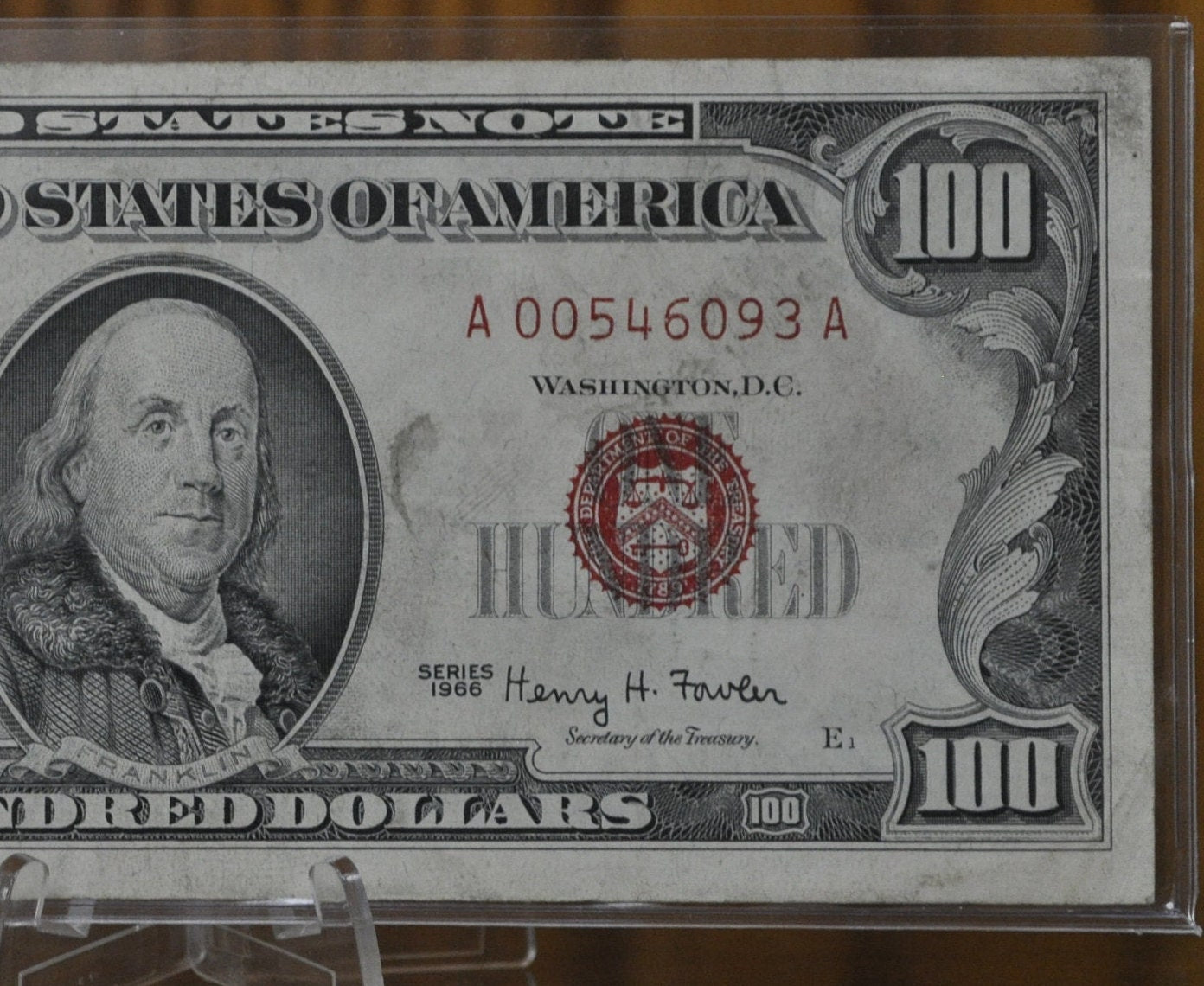 1966 100 Dollar US Note - XF (Extremely Fine) Grade / Condition - 1966 One Hundred Dollar United States Note Red Seal Fr#1550 Low Mintage