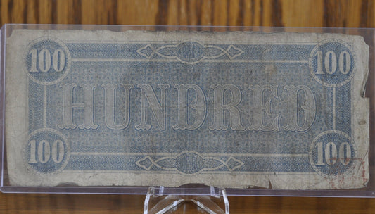 1864 Confederate States of America 100 Dollar Bill - Civil War Issue Banknote - Confederate One Hundred Dollar Bill -CS-65/T-65 Lucy Pickens