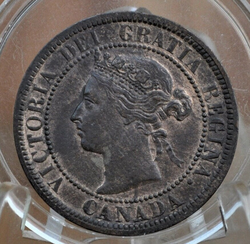 1884 Canadian One Cent - AU (About Uncirculated) Grade, Mint Luster, Perfect for a High Grade Collection - 1884 Penny Canada 1 Cent 1884
