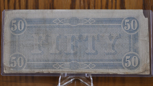 1864 Confederate States of America 50 Dollar Bill - Civil War Issue Banknote - Confederate Fifty Dollar Bill - Jefferson Davis CS-66 / T-66