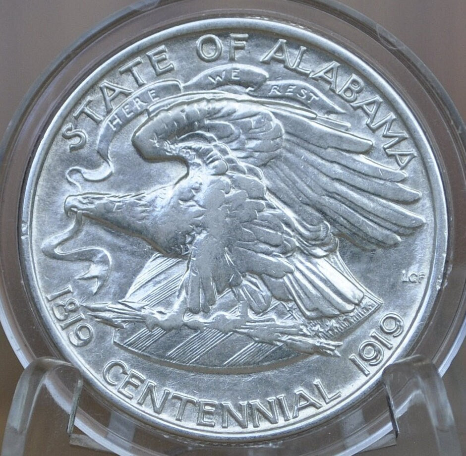 Authentic 1921 Alabama Half Dollar Commemorative Half Dollar - AU58 (About Uncirculated) - Alabama Centennial Half 1921, Original