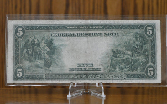 1914 5 Dollar Federal Reserve Note Large Size Fr881 - F (Fine) - Kansas City 1914 Five Dollar Bill Large Note 1914 Missouri Fr#881 / Fr881
