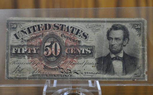 4th Issue 50 Cent Fractional Note 1863 Lincoln Note - Fine Condition - Fourth Issue Fifty Cent Note Fractional Note Fr1374, Authentic