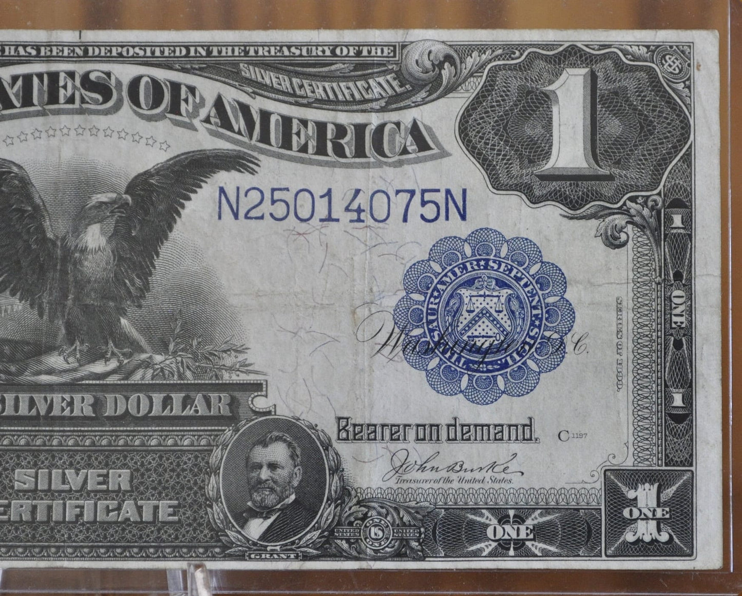 1899 1 Dollar Silver Cert. Black Eagle Fr#232 - XF+ Extremely Fine Grade - 1899 Black Eagle One Dollar Silver Certificate Fr232 Parker Burke