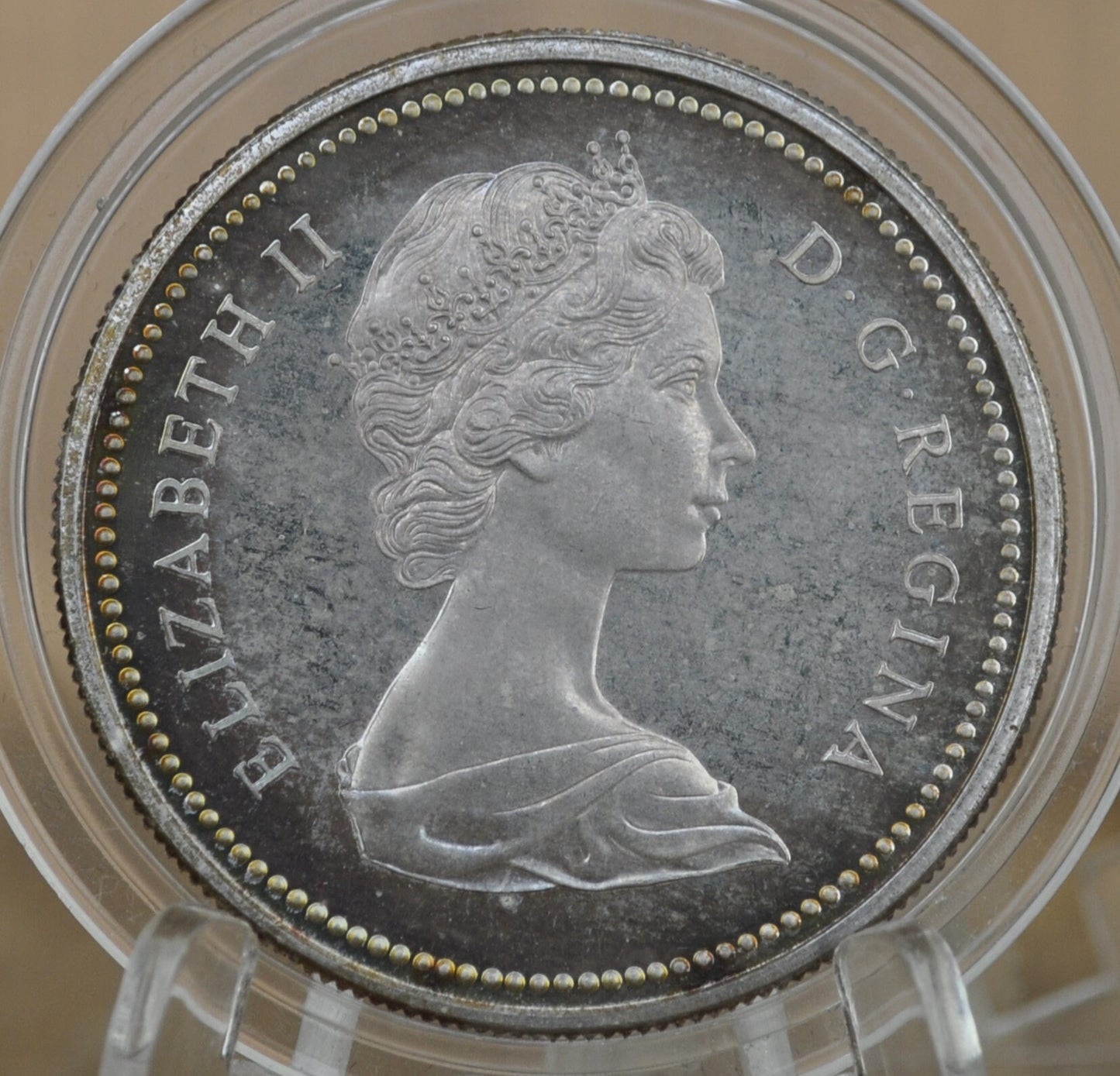 1971 Canadian Silver Dollar - BU (Uncirculated), Prooflike, Toned - 50% Silver - Queen Elizabeth II 1971 Silver Dollar Canada