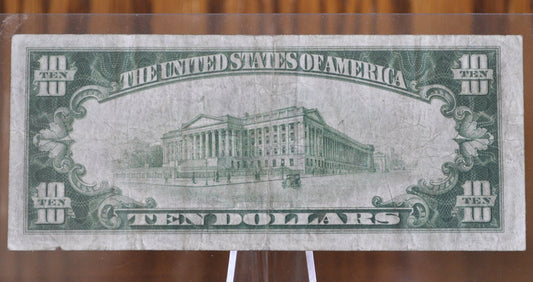 1928 10 Dollar Gold Certificate Fr#2400 - VF+ (Very Fine) - Rare 1928 Ten Dollar Gold Cert Fr Number 2400 Woods / Mellon Signed