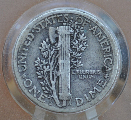 1918-S Mercury Dime - VG-F (Very Good to Fine) - San Francisco Mint - Good Detail - 1918 S Mercury Head Dime - 1918 Winged Liberty Head Dime