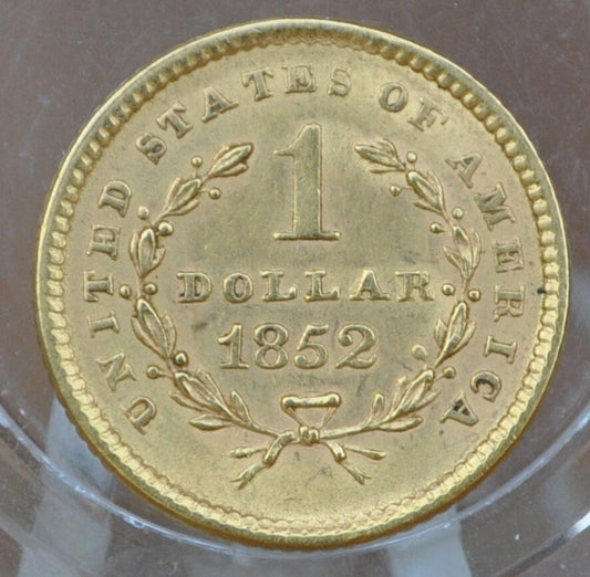 1852 Liberty Head One Dollar Gold Coin - BU (Uncirculated), Beautiful Coin - 1 Dollar Gold 1852 Liberty Head