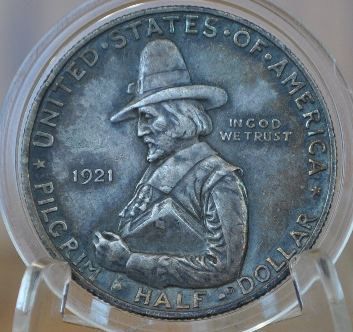 Authentic 1921 Pilgrim Tercentenary Silver Commemorative Half Dollar - AU Details, Nicely Toned - Pilgrim Half Dollar Commemorative 1921