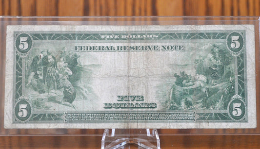 1914 5 Dollar Federal Reserve Note Large Size Fr851C - Very Fine - NY 1914 Five Dollar Bill Large Note 1914 New York Fr#851-C