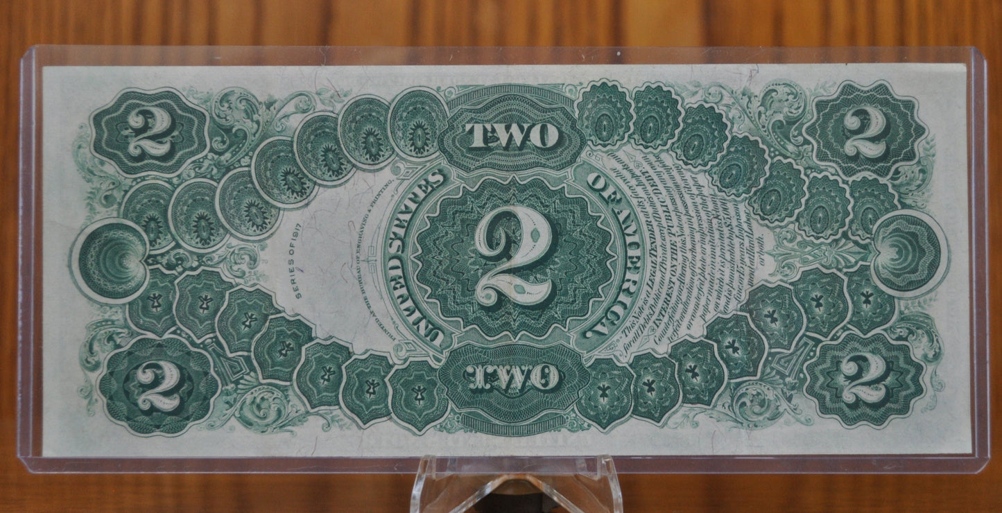 1917 2 Dollar Bill - Fr#57 - AU Grade / Condition - Rarer Note - 1917 Horse Blanket Note Two Dollar Bill Bracelet back Fr#57 Fr57