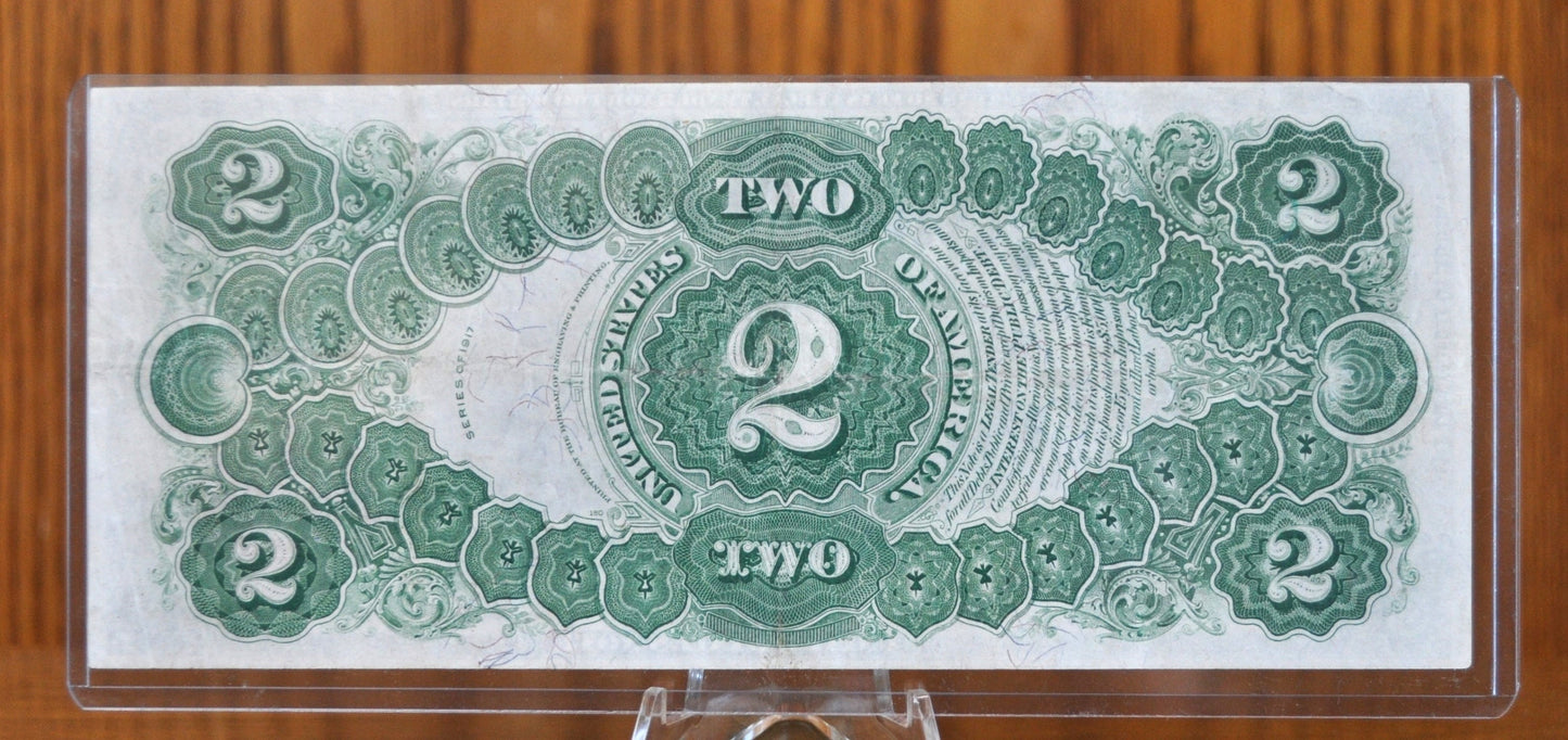1917 2 Dollar Bill - Fr#60 - AU Grade / Condition - Rarer Note - 1917 Horse Blanket Note Two Dollar Bill Bracelet back Fr#60 Fr60