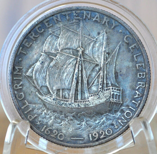 Authentic 1921 Pilgrim Tercentenary Silver Commemorative Half Dollar - AU Details, Nicely Toned - Pilgrim Half Dollar Commemorative 1921