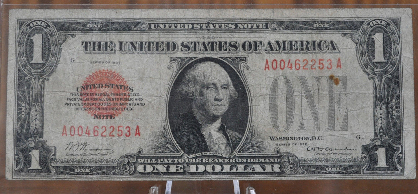 1928 1 Dollar Us Note Legal Tender - F (Fine) Grade - 1928 One Dollar Red Seal Us Note Funny Back Note Fr#1500 Fr 1500
