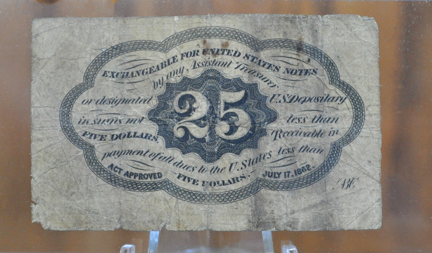 1st Issue 25 Cent Fractional Note Fr#1231 - VG - Straight Edges, No Monogram on reverse - First Issue Fractional Twenty Five Cent Postage