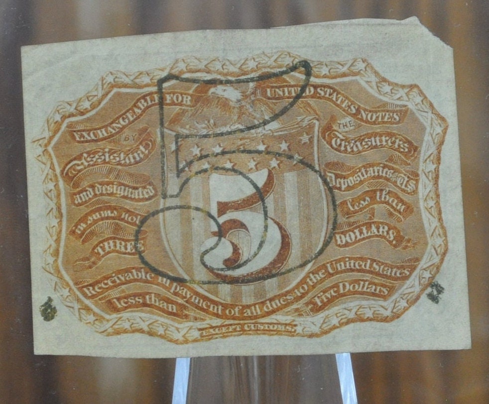 2nd Issue 5 Cent Fractional Note Fr#1233 - XF, Small Corner Tear -"18-63" on reverse, Better Variety -Second Issue Fractional Note Five Cent