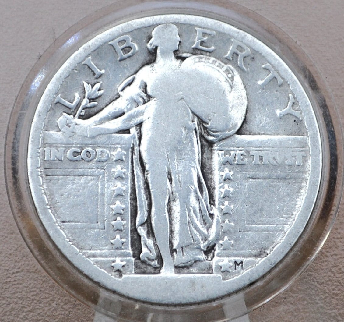 1921年 リバティ・ヘッド銀貨 1921 Standing Liberty Silver Quarter - VG (Very Good) Grade, Weak