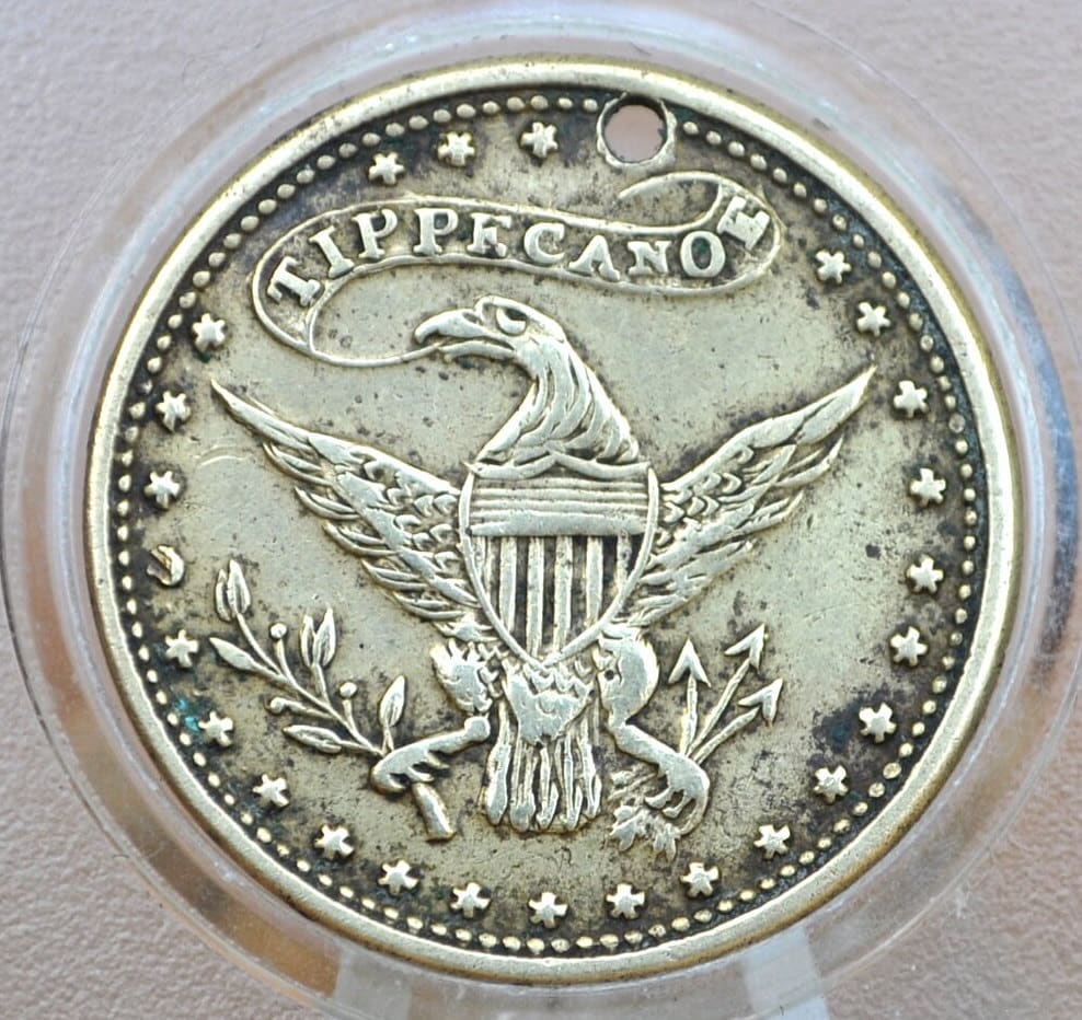 Very Rare 1840 William Henry Harrison Campaign Medal, Rare Type - Uncirculated Detail - 1840 Hard Times Token - Tippecanoe