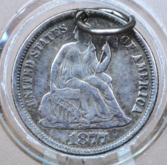 Genuine Antique Love Token JV - Made From an 1877 Seated Liberty Dime - Beautiful Scroll Work, 1800s Love Token