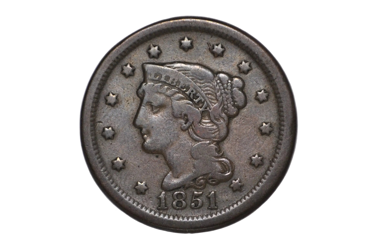 1851/81 US Braided Large Cent Overdate Variety Rare - United States Braided Large Cent 1851/81