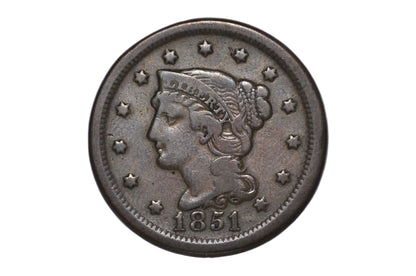 1851/81 US Braided Large Cent Overdate Variety Rare - United States Braided Large Cent 1851/81