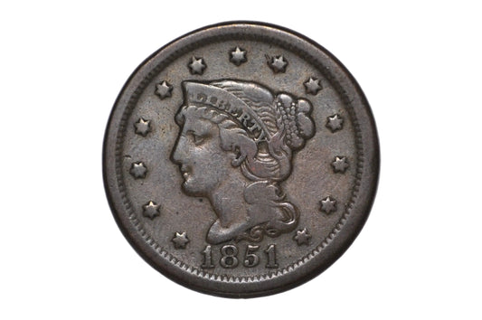 1851/81 US Braided Large Cent Overdate Variety Rare - United States Braided Large Cent 1851/81