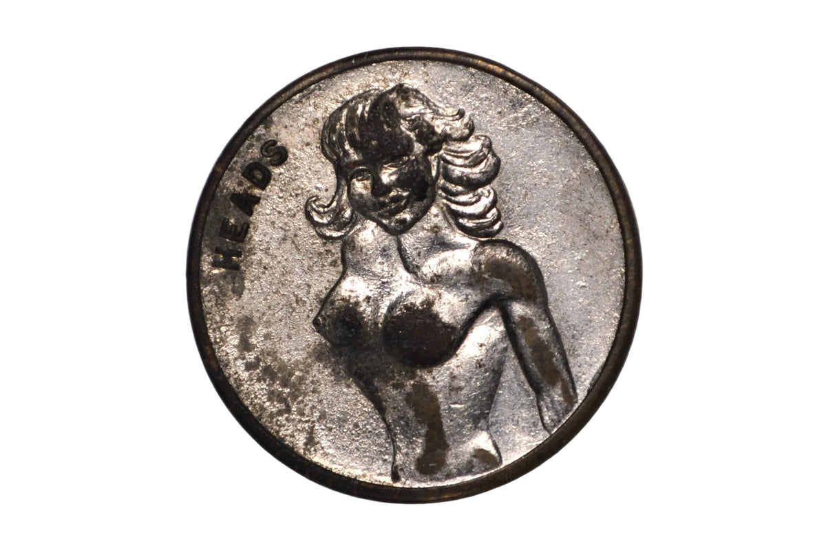 Vintage "Heads/Tails" Adult Novelty Token - Adult "Peep Show" Style Silver-Tone Token