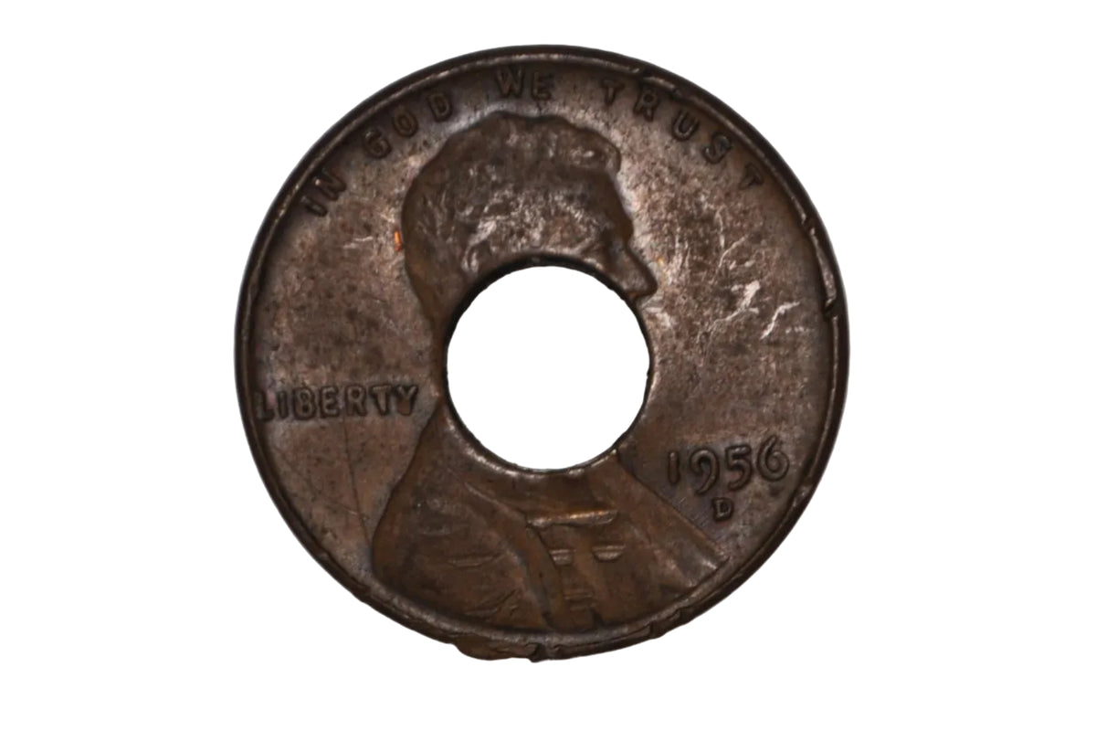 1956 D Wheat Cent Holey Penny Unique Novelty Craft Coin - Vintage 1956-D Lincoln Wheat Penny Drilled Center Hole