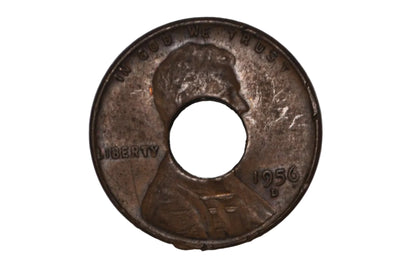 1956 D Wheat Cent Holey Penny Unique Novelty Craft Coin - Vintage 1956-D Lincoln Wheat Penny Drilled Center Hole