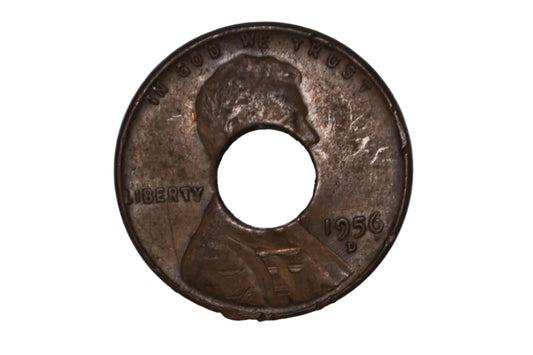 1956 D Wheat Cent Holey Penny Unique Novelty Craft Coin - Vintage 1956-D Lincoln Wheat Penny Drilled Center Hole