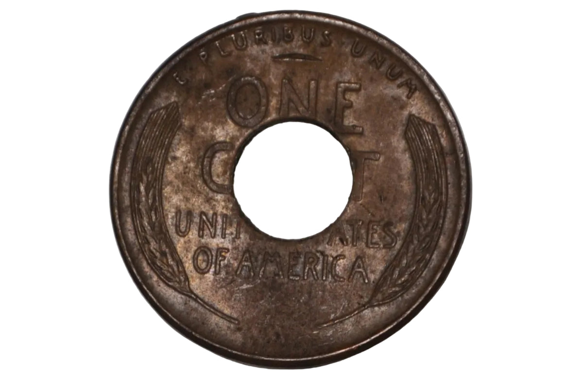 1956 D Wheat Cent Holey Penny Unique Novelty Craft Coin - Vintage 1956-D Lincoln Wheat Penny Drilled Center Hole