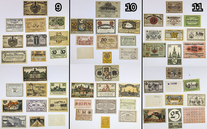 Lots of 10 German Post-WWI Pfennig Notgeld Emergency Notes - Choose by Lot - Uncirculated (UNC) - 1920s German Municipality Notgeld Lots