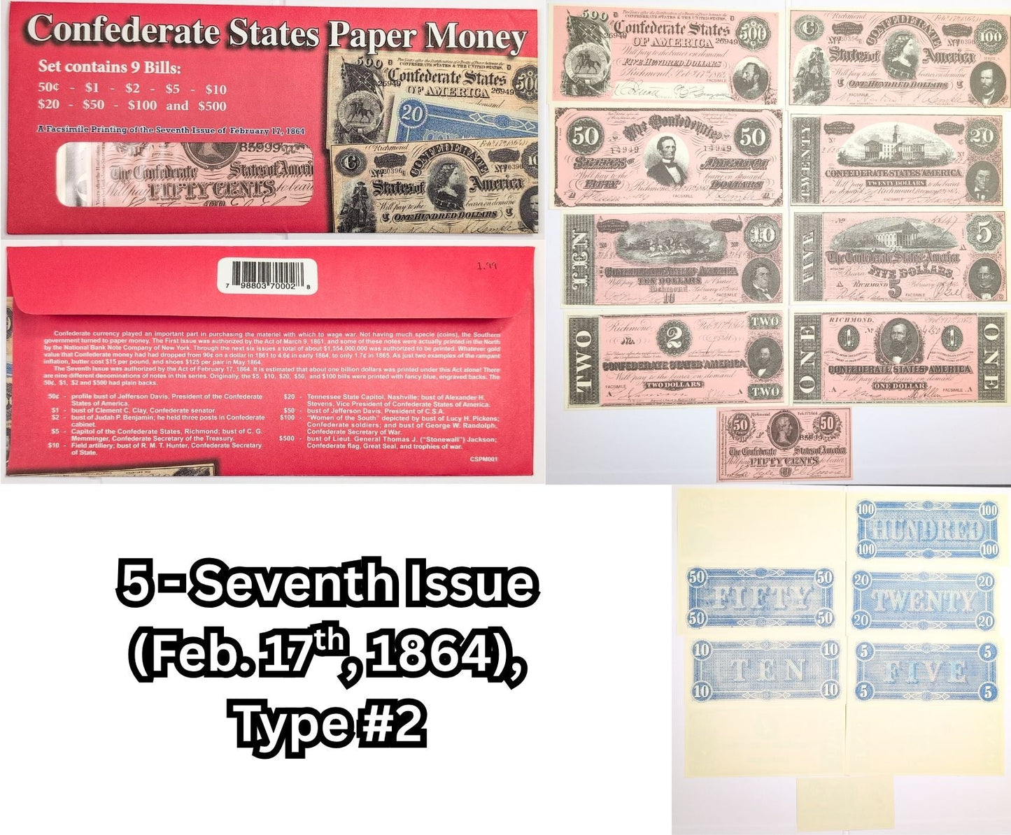 Facsimile Reproduction Confederate States Banknotes Sets - 6 Sets to Choose From! - 1960s Reproduction Civil War Era Southern Paper Currency
