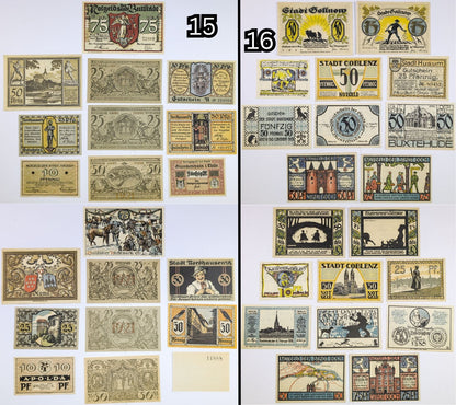 Lots of 10 German Post-WWI Pfennig Notgeld Emergency Notes - Choose by Lot - Uncirculated (UNC) - 1920s German Municipality Notgeld Lots