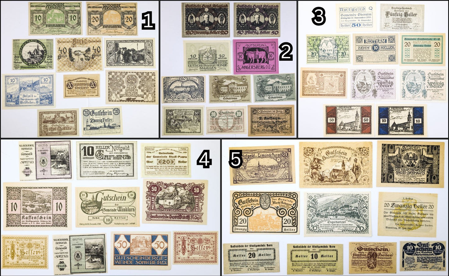 Lots of 10 WWI Austria Heller Notgeld Currency - Choose by Lot - Uncirculated (UNC) - 1920s Austrian Municipal Notes Lot of Ten