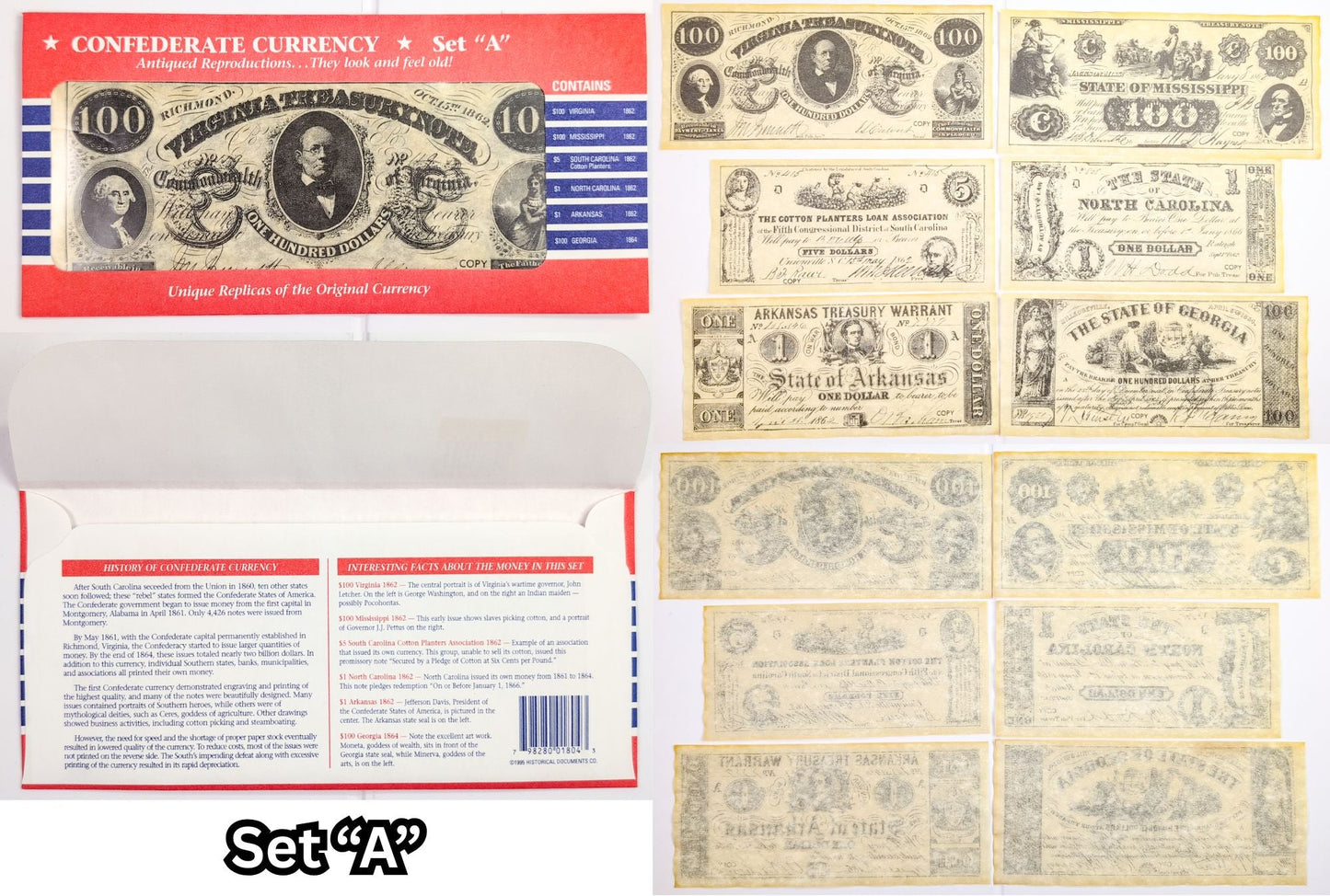 Facsimile Reproduction Confederate States Banknotes Sets - Set A, B, C, or D - 1960s Reproduction Civil War Era Southern Paper Currency
