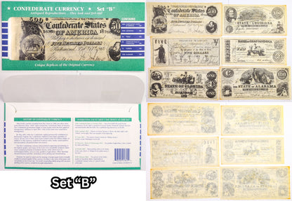 Facsimile Reproduction Confederate States Banknotes Sets - Set A, B, C, or D - 1960s Reproduction Civil War Era Southern Paper Currency