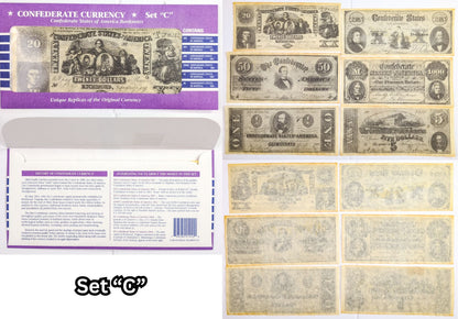 Facsimile Reproduction Confederate States Banknotes Sets - Set A, B, C, or D - 1960s Reproduction Civil War Era Southern Paper Currency