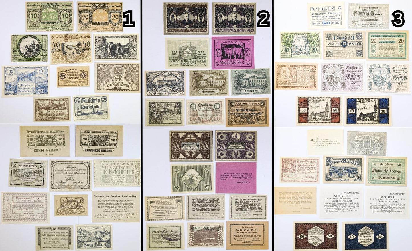 Lots of 10 WWI Austria Heller Notgeld Currency - Choose by Lot - Uncirculated (UNC) - 1920s Austrian Municipal Notes Lot of Ten