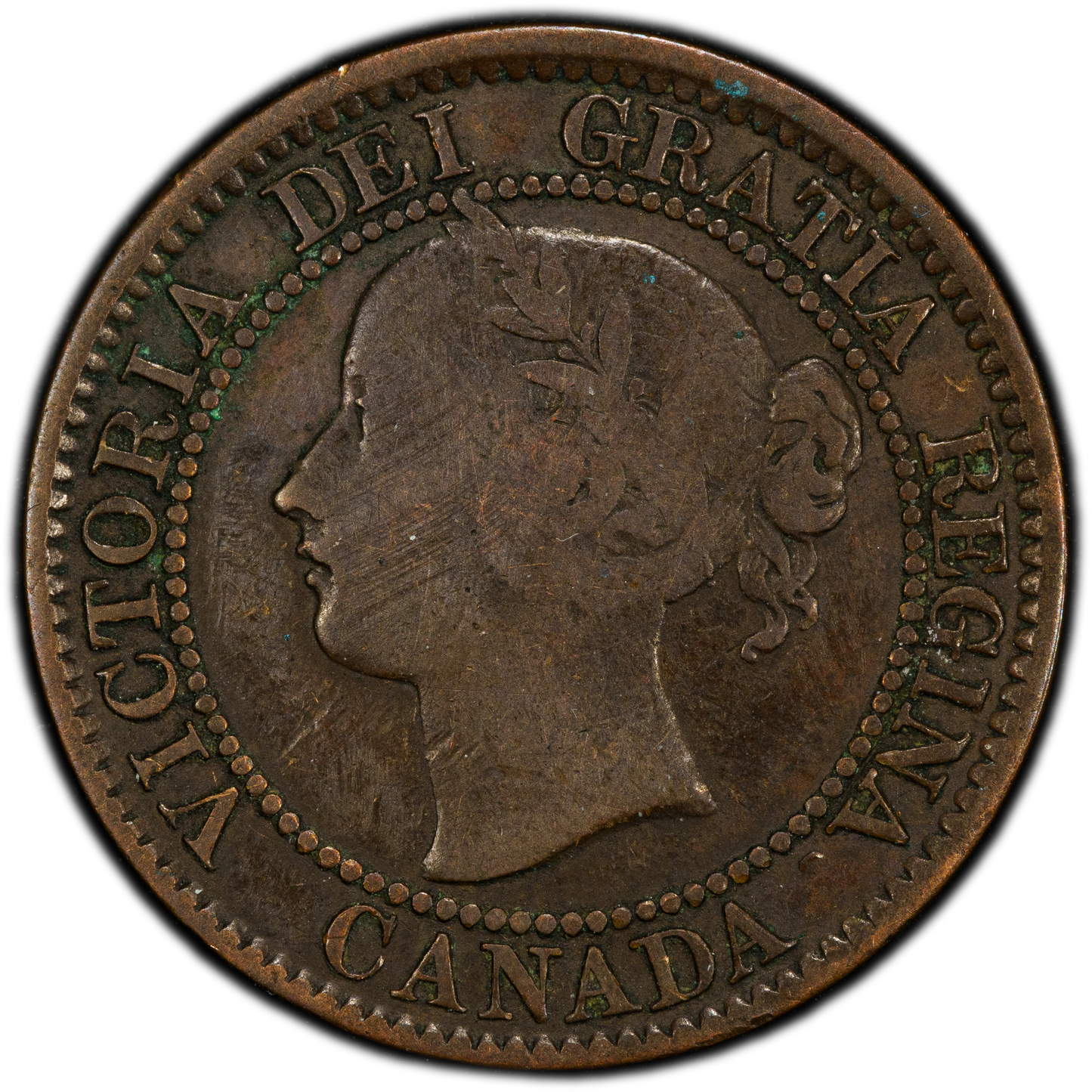 1859 Canadian Cent DPN #1 Re-punched Date Type 1, PCGS Certified F15, Rarest Variety, 1 cent 1859 - Narrow 9 - Double 9 #1 (DP N9 #1) 1 cent 1859
