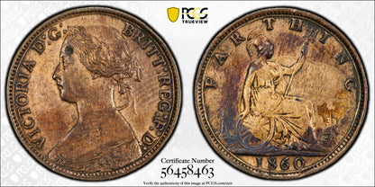 1860 UK Farthing Mule S-3958 | Rare Toothed/Beaded Border Variety | PCGS XF Details
