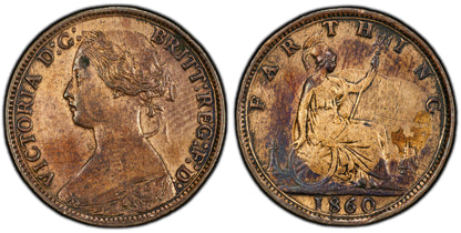 1860 UK Farthing Mule S-3958 | Rare Toothed/Beaded Border Variety | PCGS XF Details
