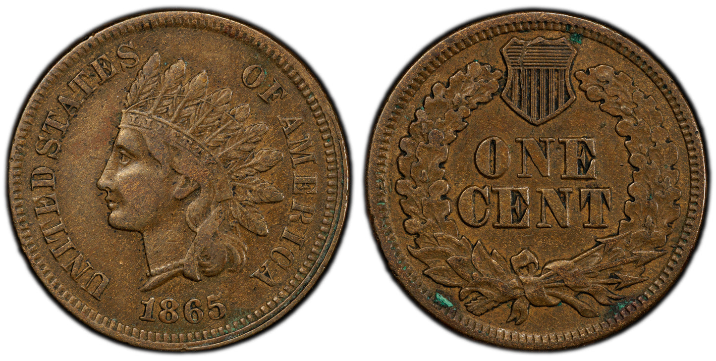 1865 Indian Head Penny, Rare Die Error; Die Gouge FS-1401,S-14 PCGS XF40 - 1865 Cent Indian Head 1865 Fancy 5; Rare Error Cent