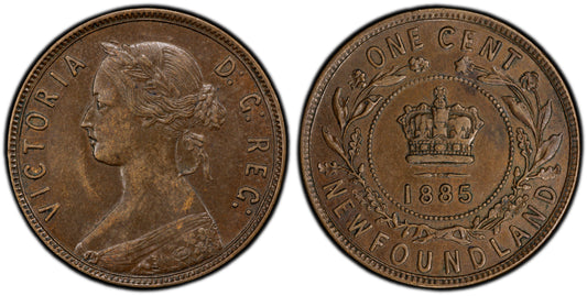 1885 Newfoundland One Cent - PCGS AU55 - Queen Victoria - One Cent Newfoundland 1885 Large Cent - Rarer Date, Low Mintage, High Grade