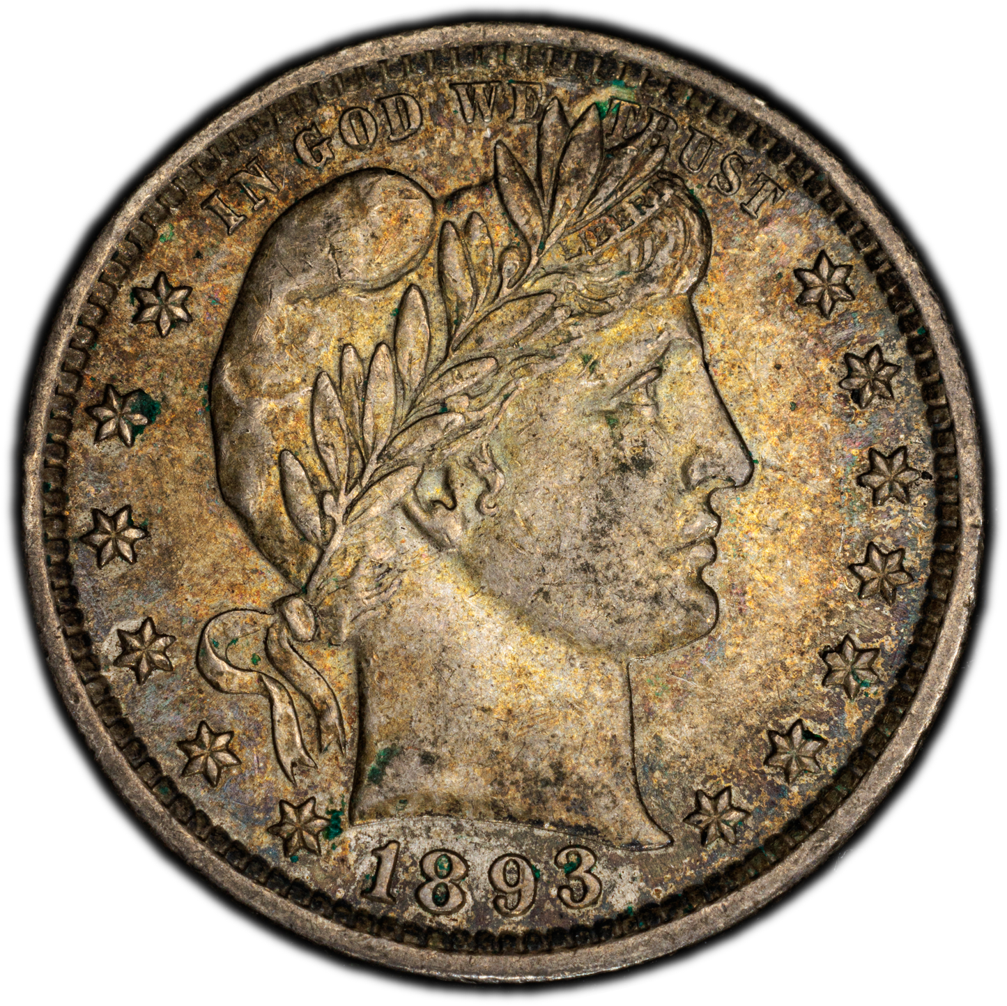1893 Barber Quarter - PCGS AU58, Beautifully Toned - 1893 Quarter High Grade